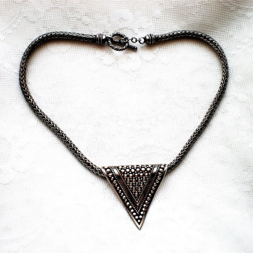 Indonesia Designer Sterling Silver Triangle Pendant Wheat Necklace Chain 101 g. - Picture 2 of 9